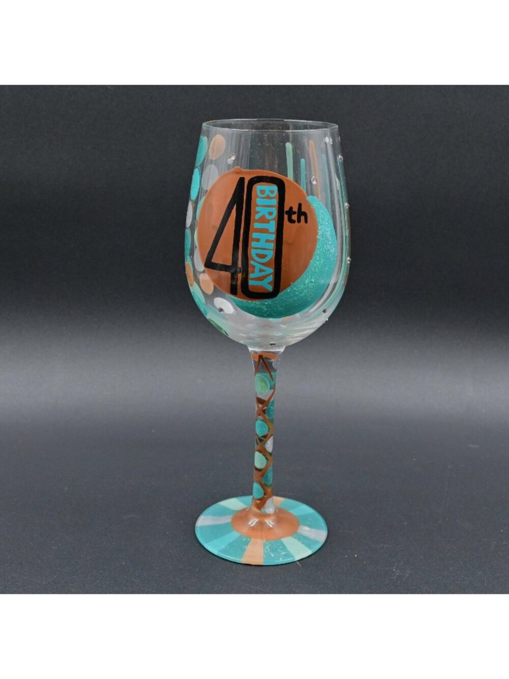 Lolita 40th Birthday Wine Glass Polka Dot & Glitter Accents Hand Painted